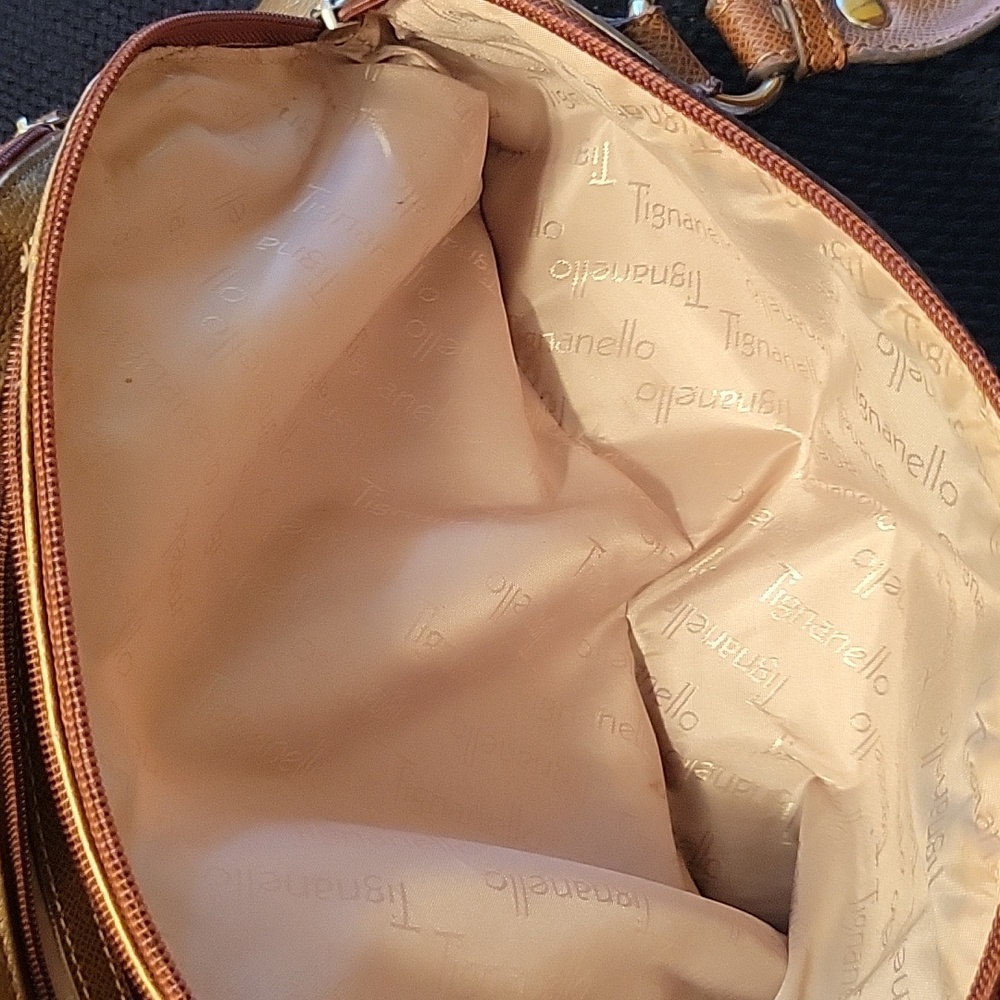 Tignanello leather satchel in brown. bronze & gold. - Picture 10 of 11